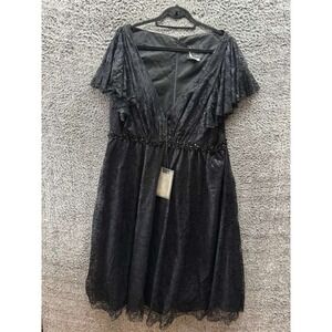 NWT Mac Duggal Butterfly Sleeve Lace Midi Cocktail Dress Black Womens Size 20W